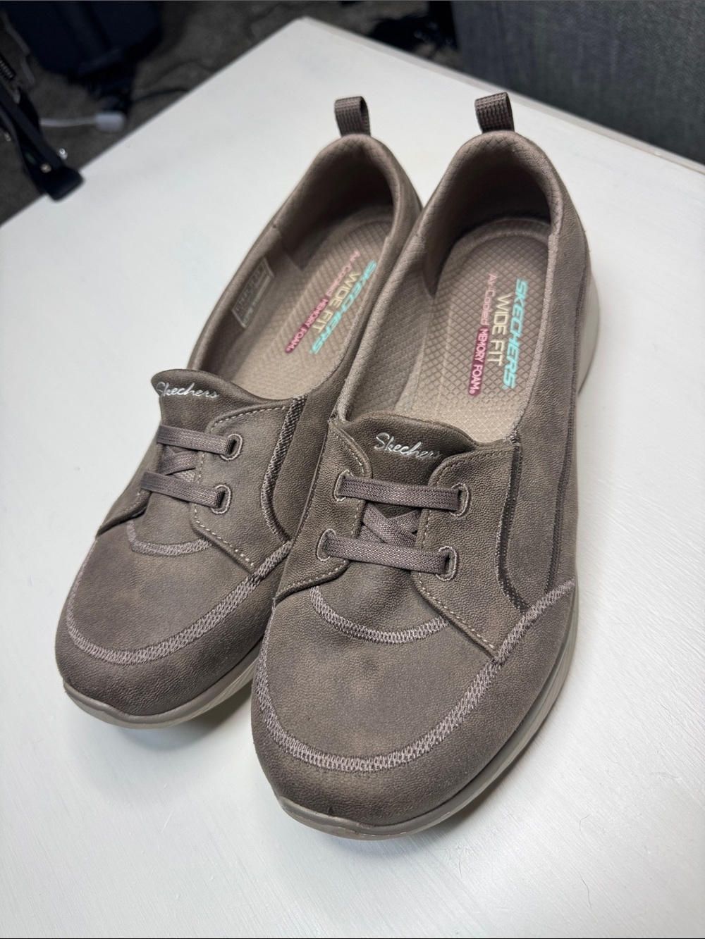 Skechers Women's Taupe Slip-On Lace-Style Sneakers